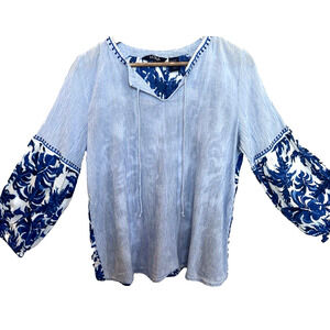 Life Style Womens Sheer Coastal Embroidered Popover Size L Nautical Beach Resort